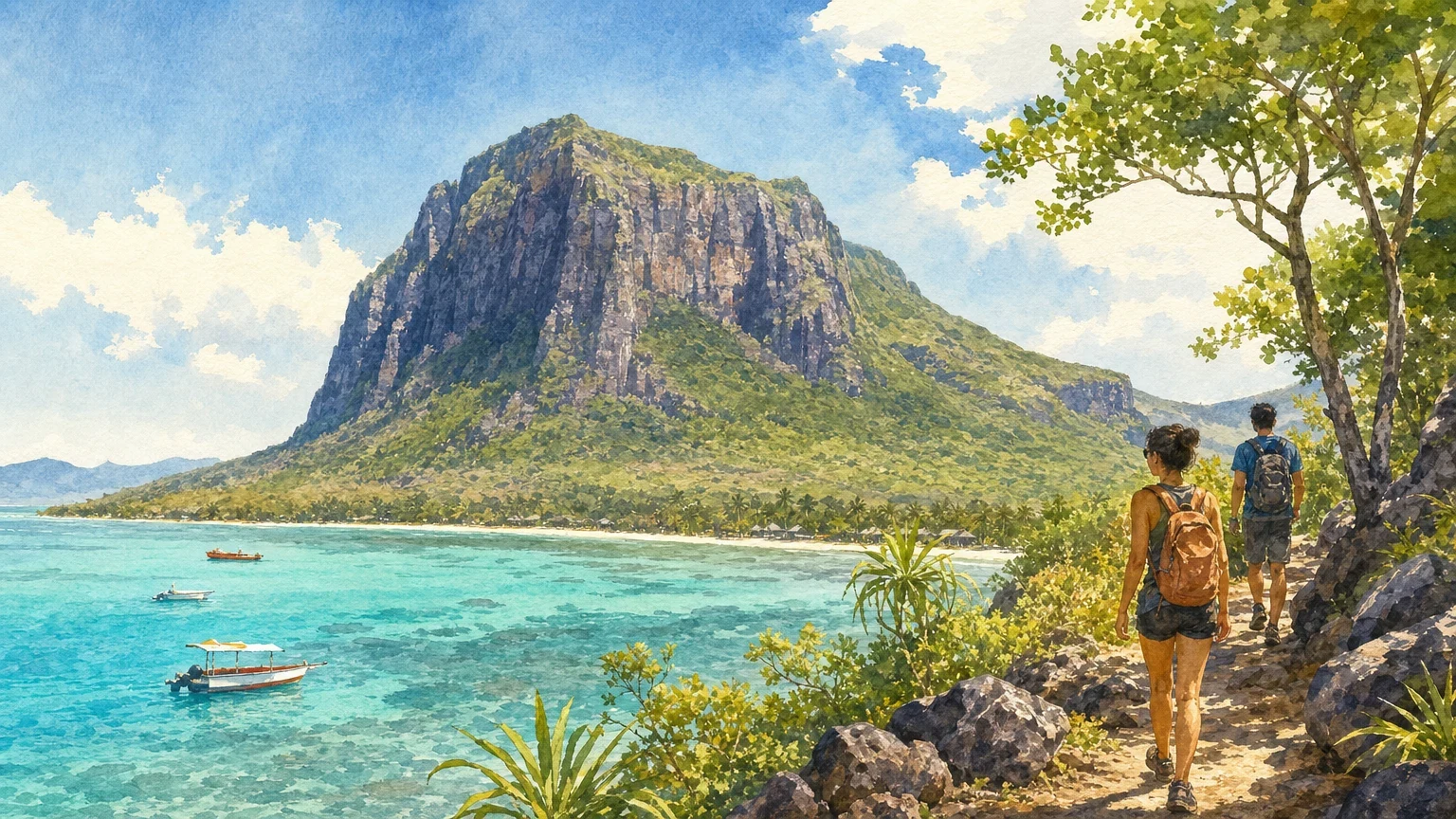 Le Morne Brabant mountain on the south-west coast of Mauritius